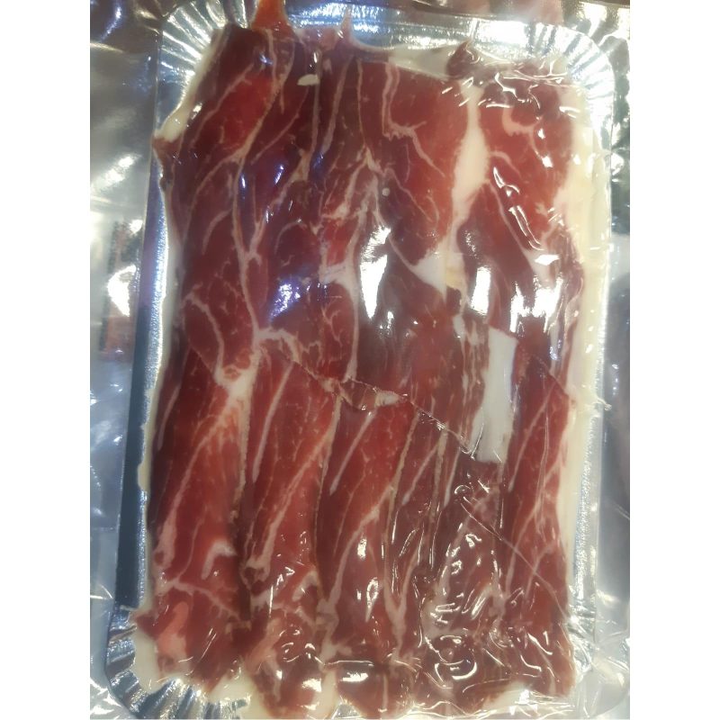 JAMÓN VETEADO CORTADO A CUCHILLO LONCHAS ENVASADO AL VACIO 400 GRAMOS - Imagen 2